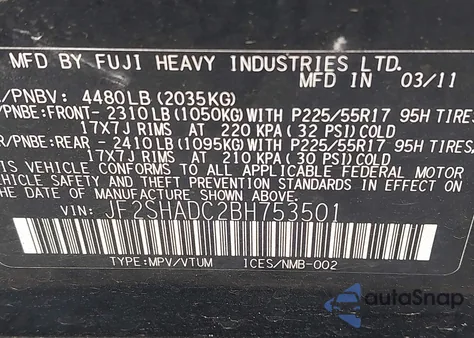 2011 Subaru Forester 2.5X Premium z USA, uszkodzony, nr VIN JF2SHADC2BH753501